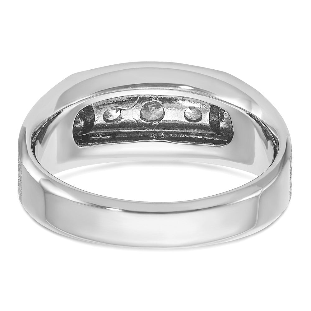 14k White Gold 1/2 Ct. Lab Grown Diamond VS/SI+ G+ Three Stone Polished and Satin Men's Ring