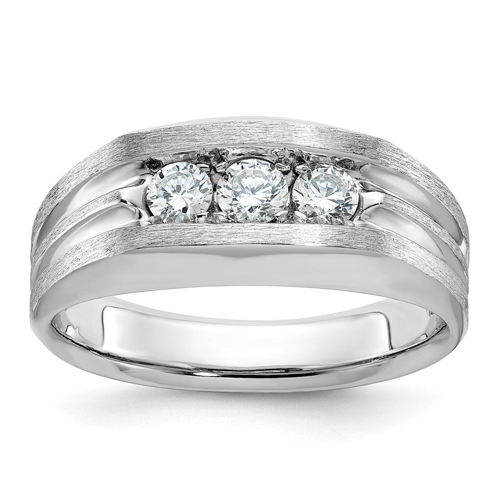 14k White Gold 1/2 Ct. Lab Grown Diamond VS/SI+ G+ Three Stone Polished and Satin Men's Ring