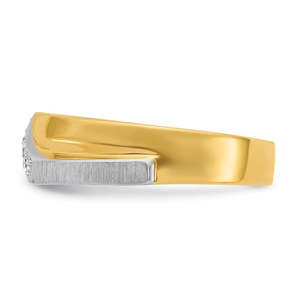 14k Two-tone Gold Men's Polished and Satin 1/8 carat Diamond Complete Ring