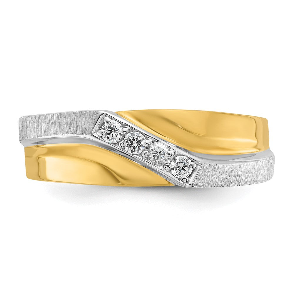 14k Two-tone Gold Men's Polished and Satin 1/8 carat Diamond Complete Ring