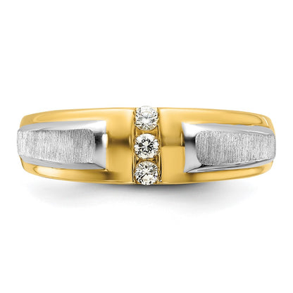 14k Two-tone Gold Men's Polished and Satin 1/8 carat Diamond Complete Ring