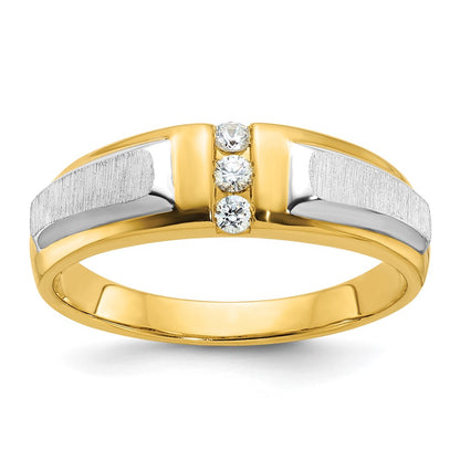 14k Two-tone Gold Men's Polished and Satin 1/8 carat Diamond Complete Ring