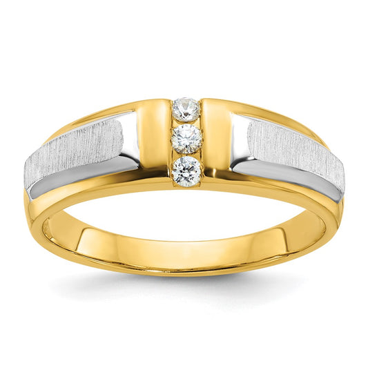 14k Two-tone Gold Men's Polished and Satin 1/8 carat Diamond Complete Ring