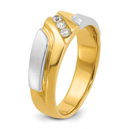 10K Two-Tone 10Ktt Ibgoodman Men'S Polished Satin Grooved 3-Stone Ring Mounting
