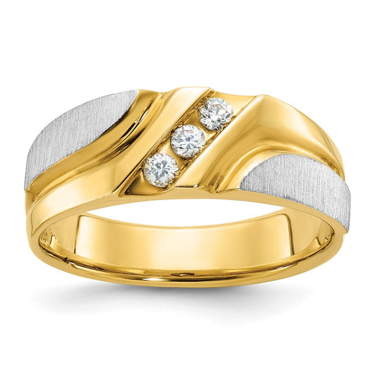10K Two-Tone 10Ktt Ibgoodman Men'S Polished Satin Grooved 3-Stone Ring Mounting