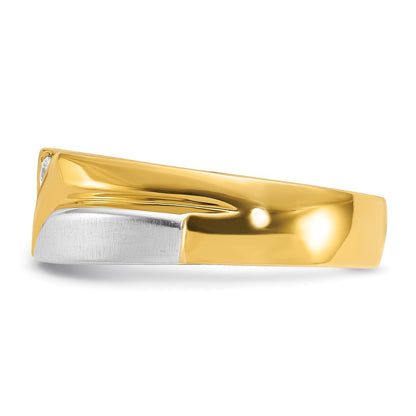 14k Two-tone Gold Men's Polished and Satin 1/6 carat Diamond Complete Ring
