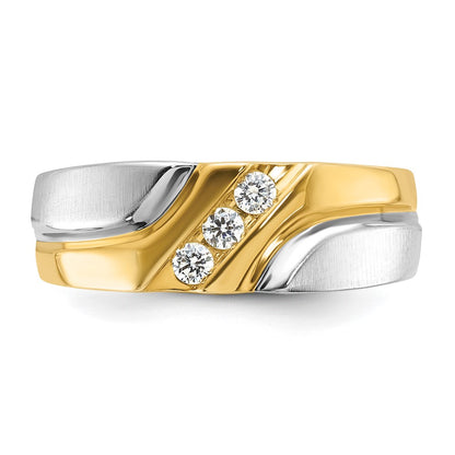 14k Two-tone Gold Men's Polished and Satin 1/6 carat Diamond Complete Ring