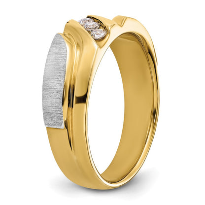 14k Two-tone Gold Men's Polished and Satin 1/6 carat Diamond Complete Ring