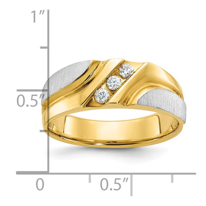 14k Two-tone Two Tone 1/6 Ct. Lab Grown Diamond VS/SI+ G+ Polished Satin and Grooved Men's Ring