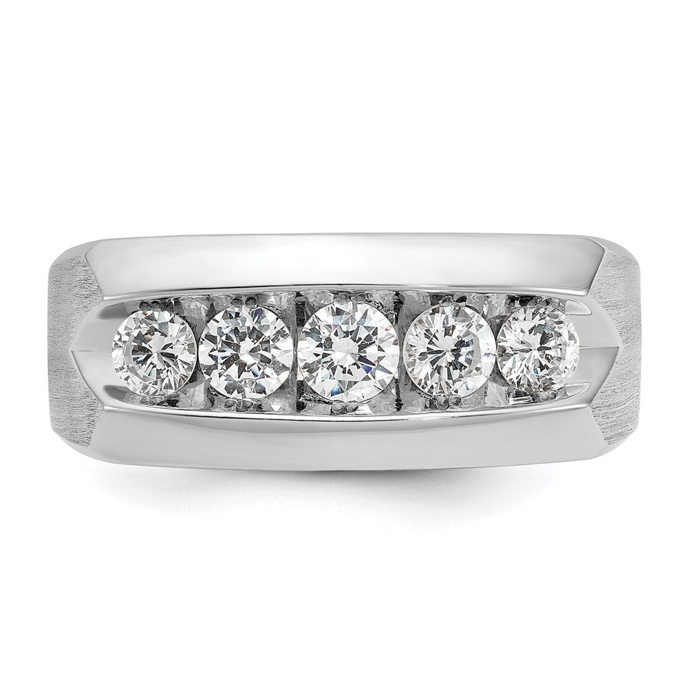 14k White Gold 1 Ct. Lab Grown Diamond VS/SI+ G+ Five Stone Polished and Satin Men's Ring