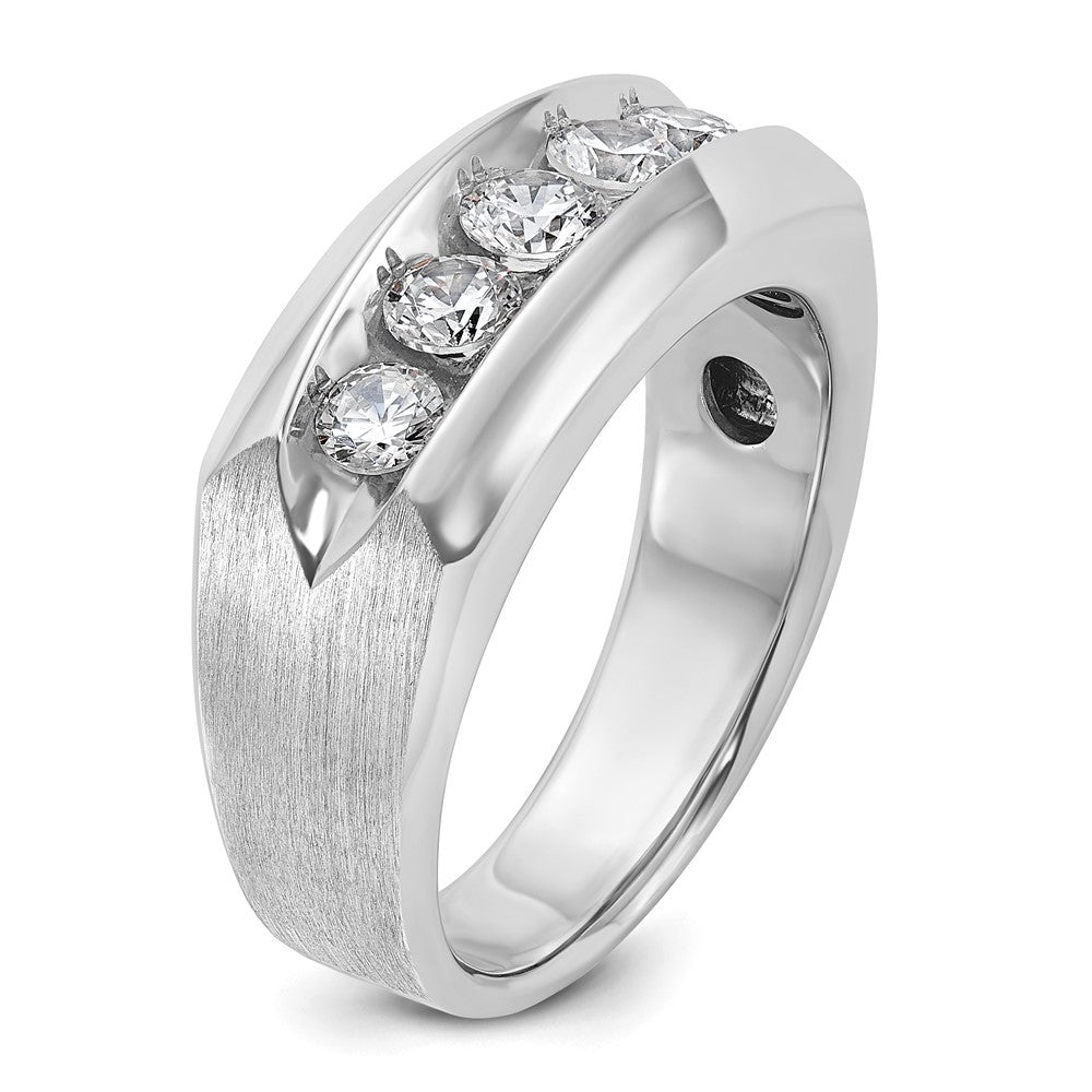 14k White Gold 1 Ct. Lab Grown Diamond VS/SI+ G+ Five Stone Polished and Satin Men's Ring