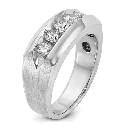 14k White Gold 1 Ct. Lab Grown Diamond VS/SI+ G+ Five Stone Polished and Satin Men's Ring