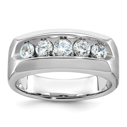 14k White Gold Men's Polished and Satin 1 carat Diamond Complete Ring