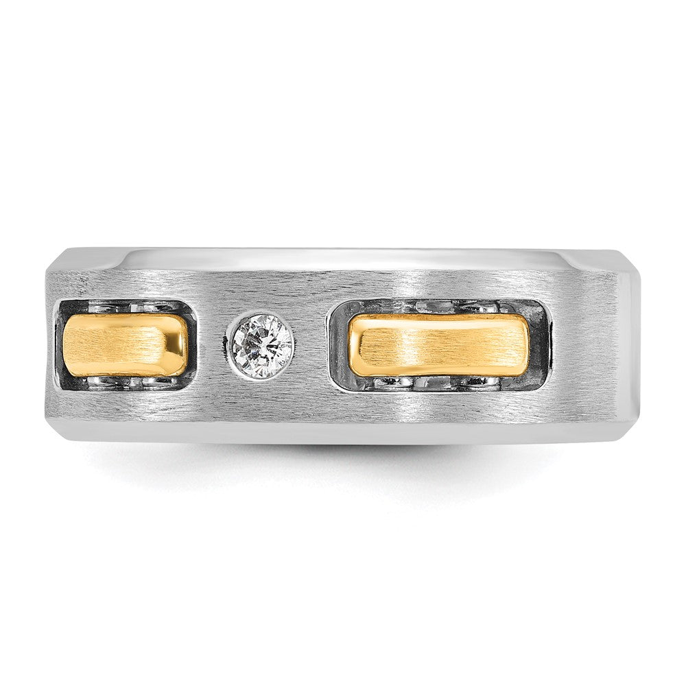 14k Two-tone Gold Men's Polished and Satin 1/6 carat Diamond Complete Ring