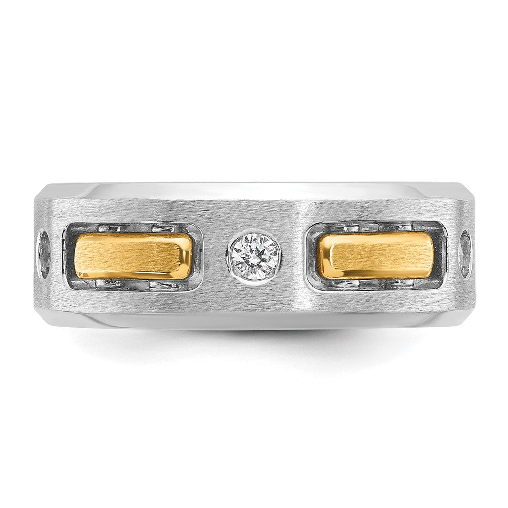 14k Two-tone Gold Men's Polished and Satin 1/6 carat Diamond Complete Ring