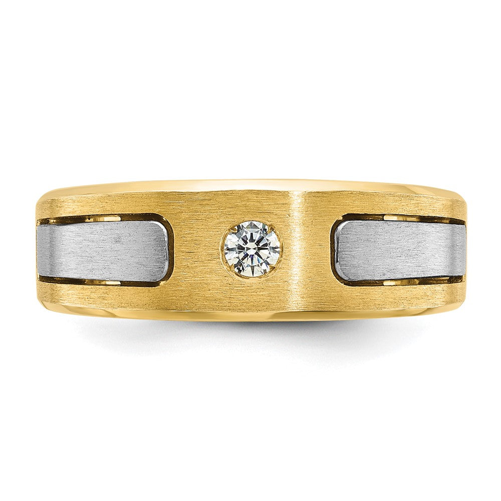 14k Two-tone Gold Men's Polished and Satin 1/10 carat Diamond Complete Ring