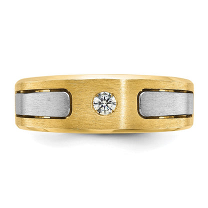 14k Two-tone Gold Men's Polished and Satin 1/10 carat Diamond Complete Ring