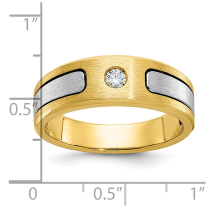 14k Two-tone Gold Men's Polished and Satin 1/10 carat Diamond Complete Ring