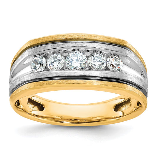 10K Two-Tone Ibgoodman Men'S Polished Satin And Grooved 5-Stone Ring Mounting
