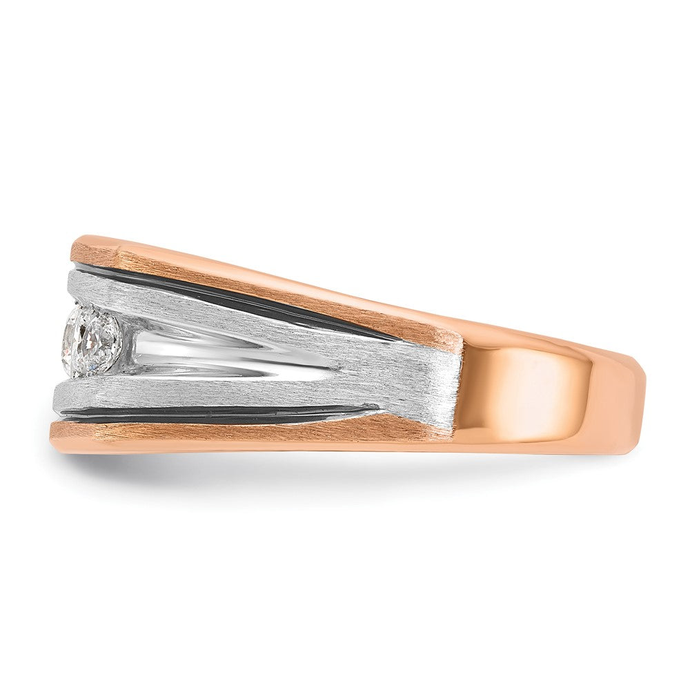 14k White/Rose Gold Two-tone Gold White/Rose w/Black Rhodium Men's Satin 1/2 carat Diamond Ring