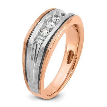 14k White/Rose Gold Two-tone Gold White/Rose w/Black Rhodium Men's Satin 1/2 carat Diamond Ring
