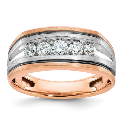 14k White/Rose Gold Two-tone Gold White/Rose w/Black Rhodium Men's Satin 1/2 carat Diamond Ring