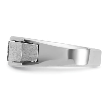 14k White Gold Men's Polished Antiqued and Satin 1/10 carat Diamond Complete Ring