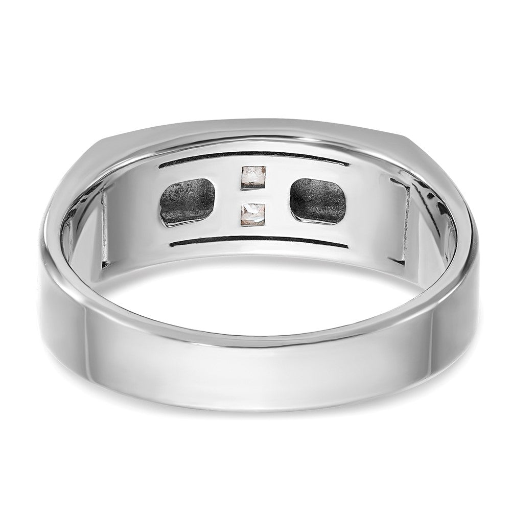 14k White Gold Men's Polished Antiqued and Satin 1/10 carat Diamond Complete Ring