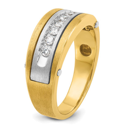 14k Two-tone Gold Men's Polished and Satin 1/2 carat Diamond Complete Ring