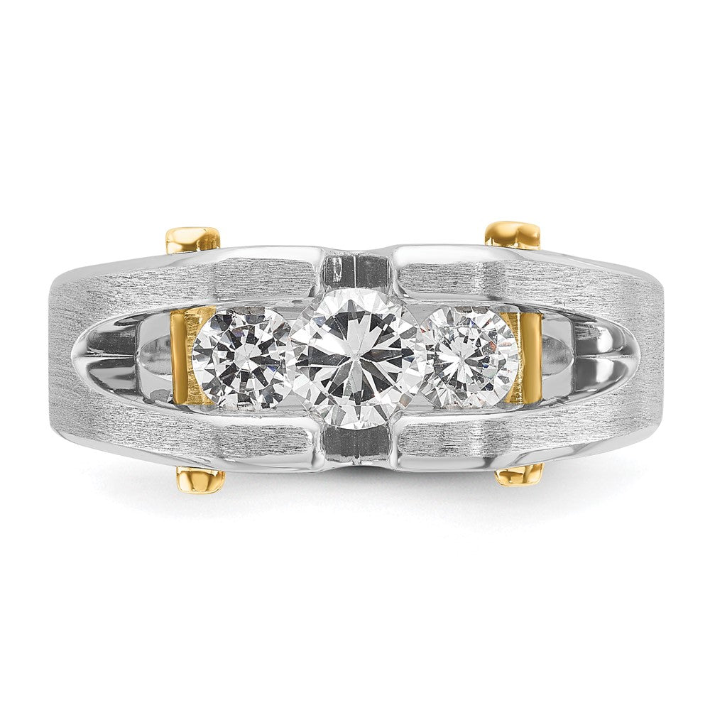 14k Two-tone Two Tone 3/4 Ct. Lab Grown Diamond VS/SI+ G+ Three Stone Polished and Cut Out Men's Ring