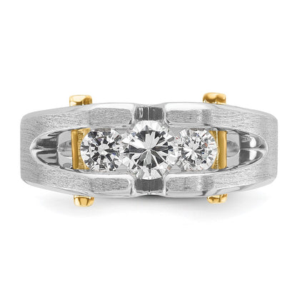 14k Two-tone Two Tone 3/4 Ct. Lab Grown Diamond VS/SI+ G+ Three Stone Polished and Cut Out Men's Ring