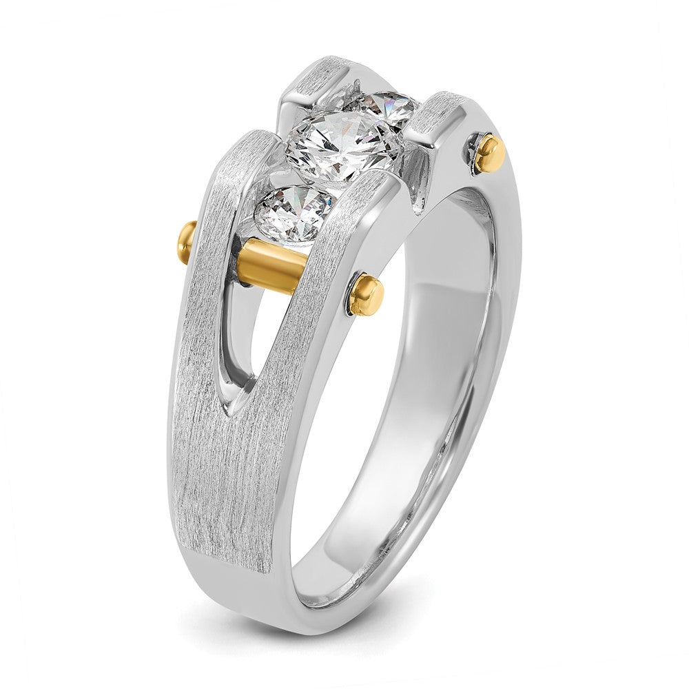 14k Two-tone Two Tone 3/4 Ct. Lab Grown Diamond VS/SI+ G+ Three Stone Polished and Cut Out Men's Ring