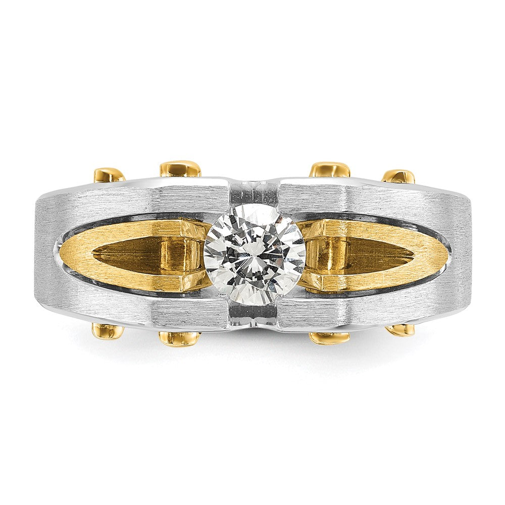 14k Two-tone Gold Men's Polished and Satin 1/2 carat Diamond Complete Ring