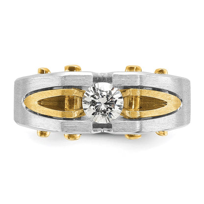 14k Two-tone Gold Men's Polished and Satin 1/2 carat Diamond Complete Ring