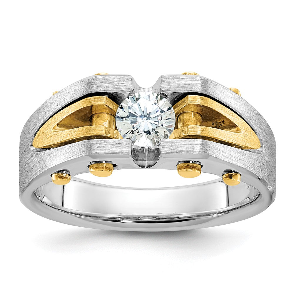 14k Two-tone Gold Men's Polished and Satin 1/2 carat Diamond Complete Ring