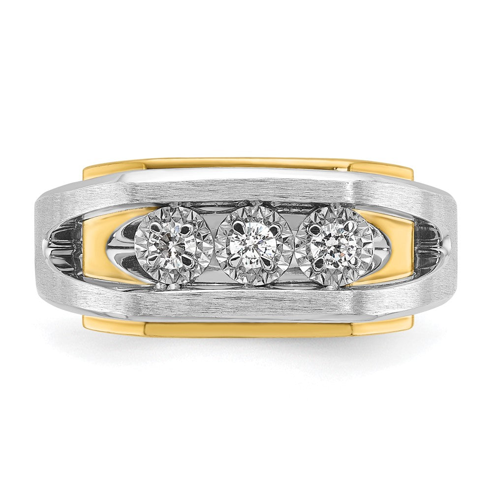 14k Two-tone Gold Men's Polished and Satin 1/3 carat Diamond Complete Ring