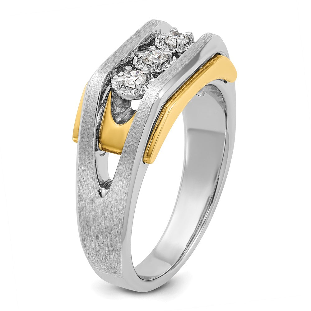 14k Two-tone Gold Men's Polished and Satin 1/3 carat Diamond Complete Ring