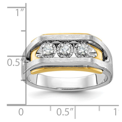 14k Two-tone Gold Men's Polished and Satin 1/3 carat Diamond Complete Ring