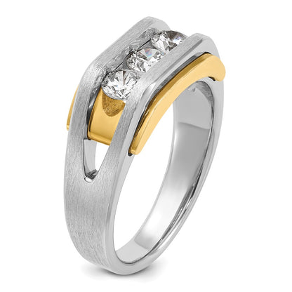 14K Two-Tone Ibgoodman Men'S Polished Satin And Cut-Out 3-Stone 1 Carat Aa Quality Diamond Ring