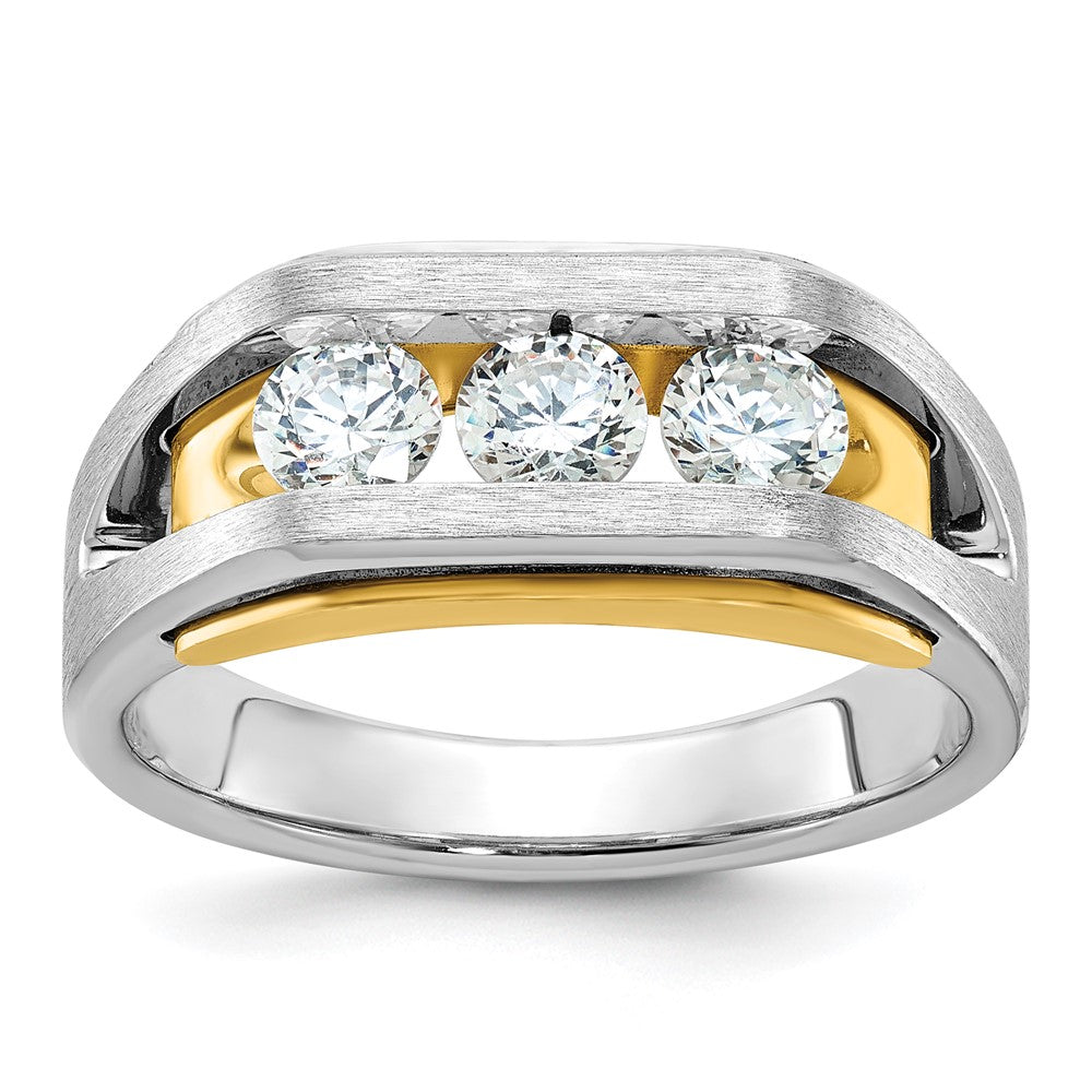 14K Two-Tone Ibgoodman Men'S Polished Satin And Cut-Out 3-Stone 1 Carat Aa Quality Diamond Ring