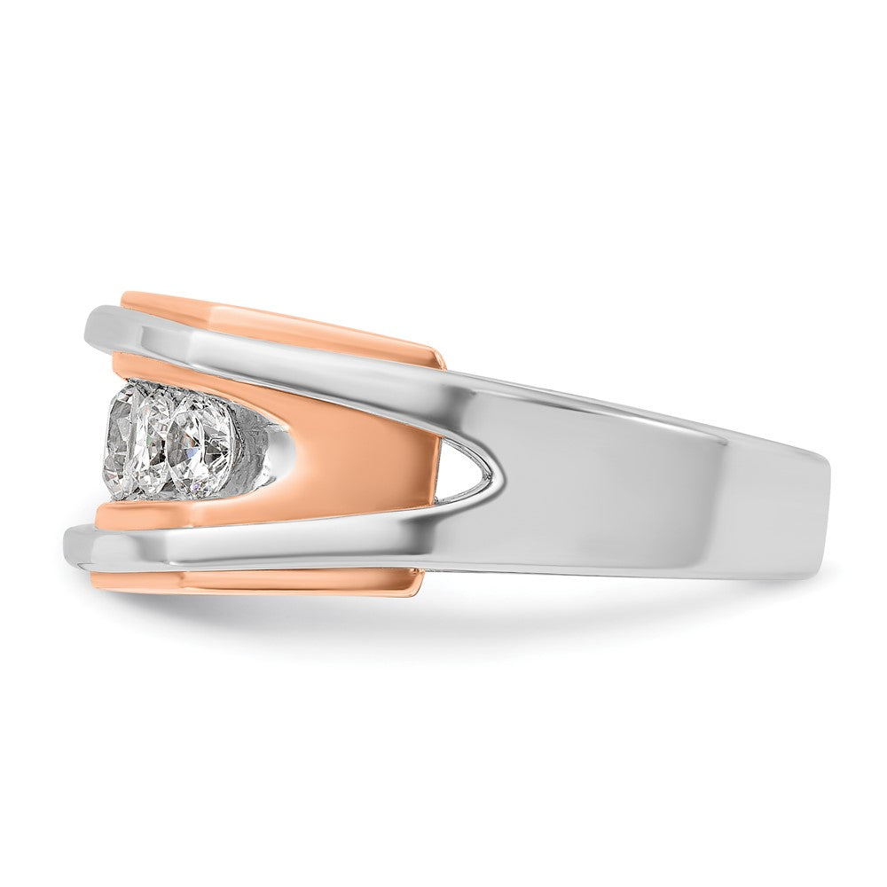 14K White/Rose Gold Two Tone Rose and White 1 Ct. Lab Grown Diamond VS/SI+ G+ Five Stone Cut Out Men's Ring