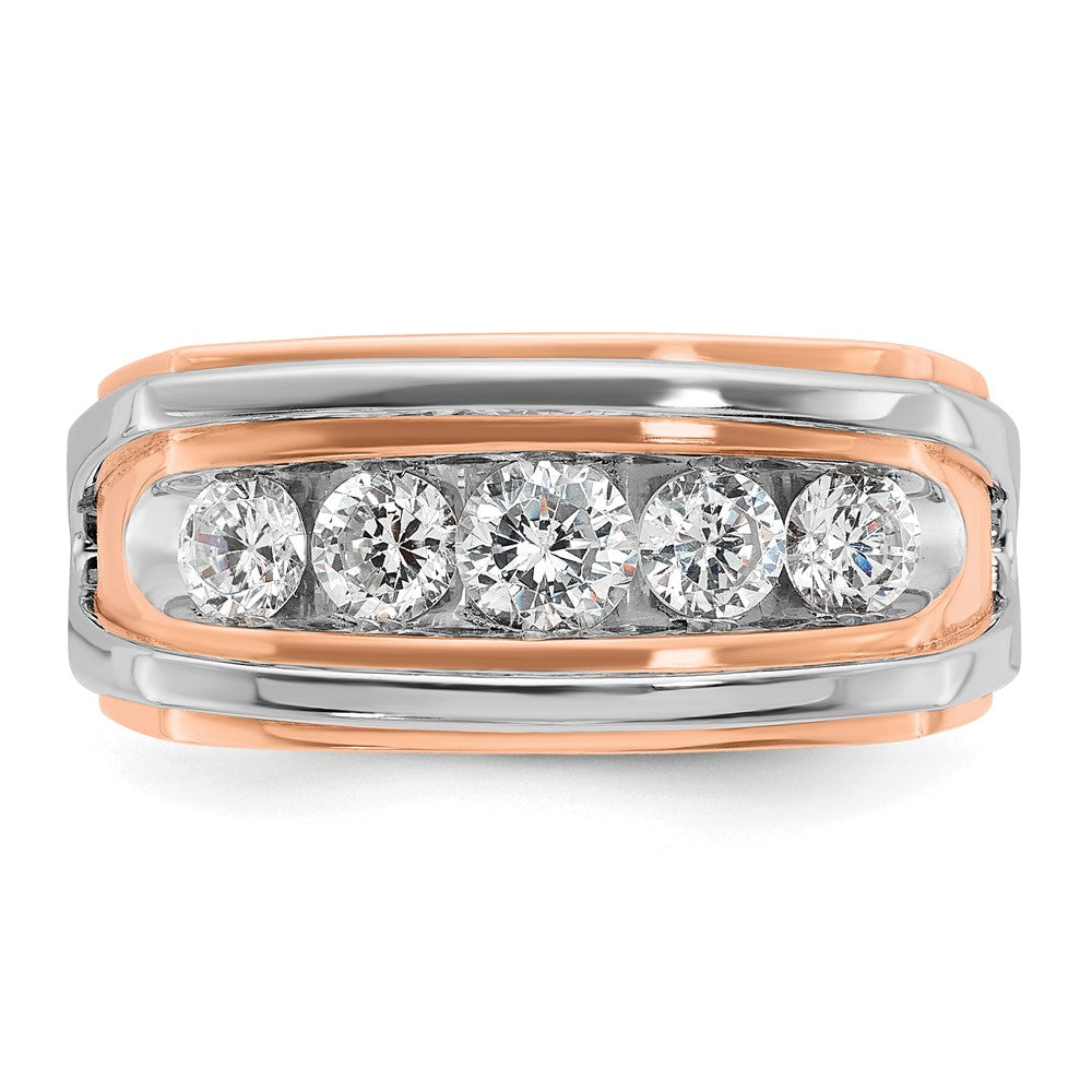 14K White/Rose Gold Two Tone Rose and White 1 Ct. Lab Grown Diamond VS/SI+ G+ Five Stone Cut Out Men's Ring