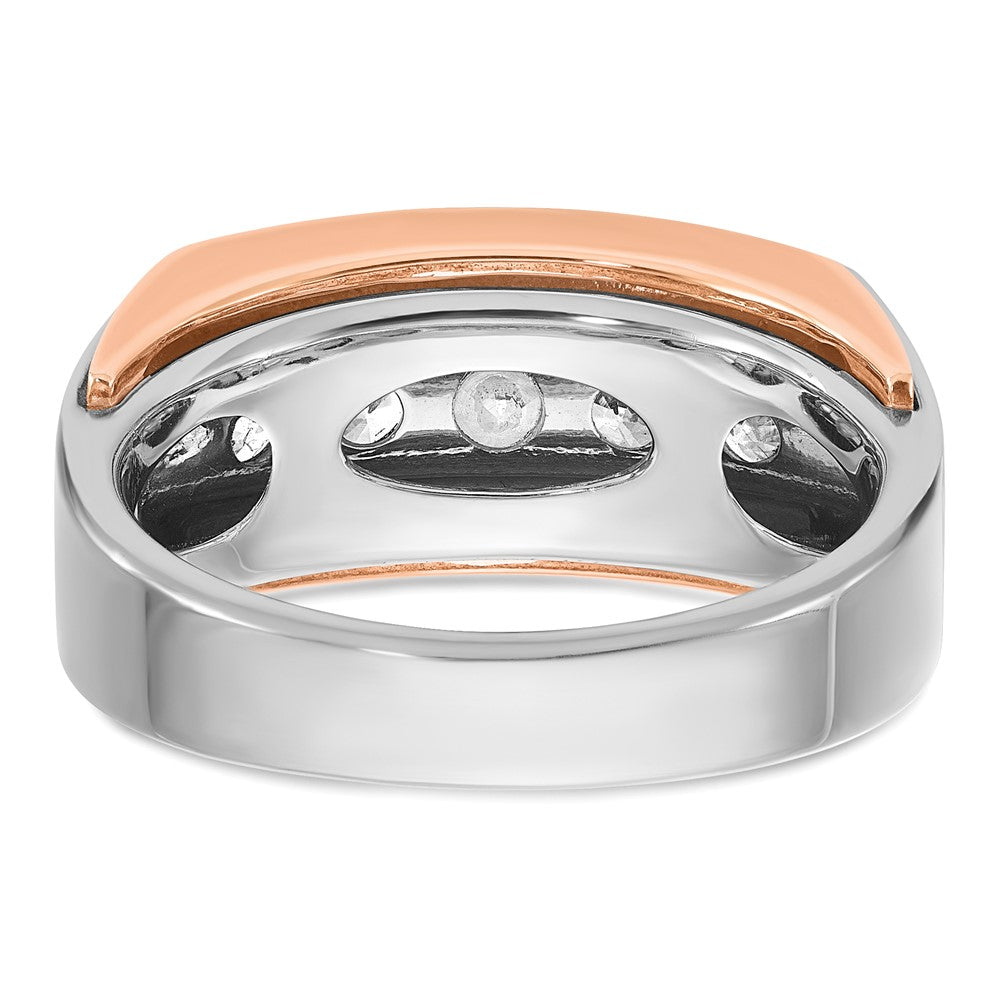 14K White/Rose Gold Two Tone Rose and White 1 Ct. Lab Grown Diamond VS/SI+ G+ Five Stone Cut Out Men's Ring