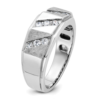 14k White Gold Men's Satin 1/2 carat Diamond Complete Ring