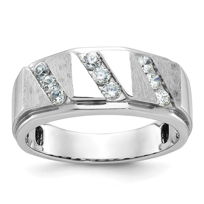 14k White Gold Men's Satin 1/2 carat Diamond Complete Ring