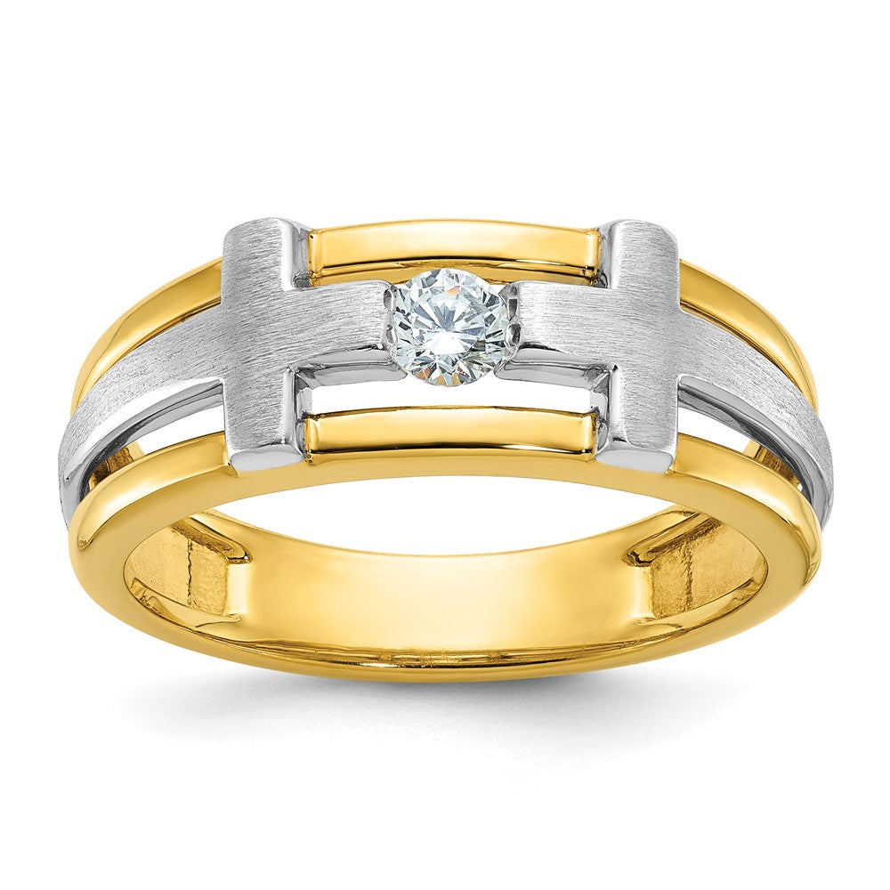 10K Two-Tone Ibgoodman Men'S Polished Satin And Cut-Out 1/5 Carat A Quality Diamond Cross Ring