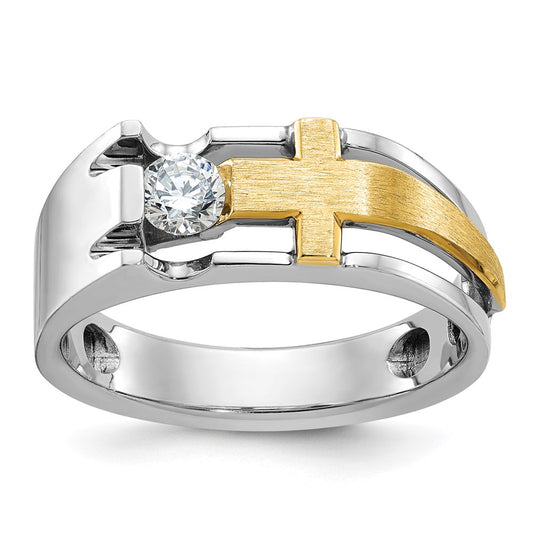 10K Two-Tone Ibgoodman Men'S Polished Satin And Cut-Out Cross Ring Mounting
