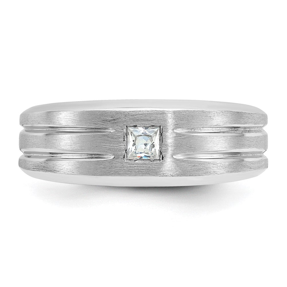 14k White Gold Men's Polished and Satin 1/6 carat Diamond Complete Ring