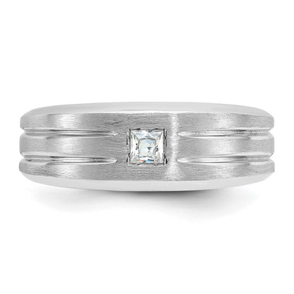 14k White Gold Men's Polished and Satin 1/6 carat Diamond Complete Ring