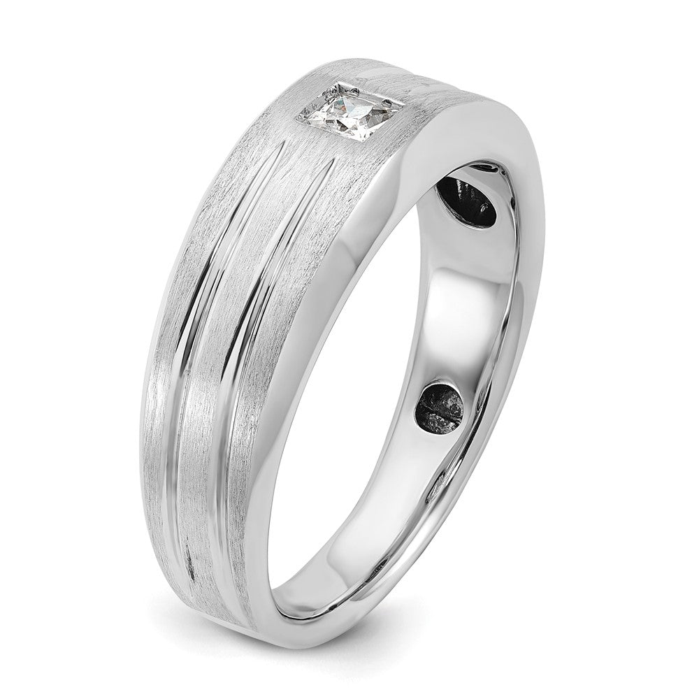 14k White Gold Men's Polished and Satin 1/6 carat Diamond Complete Ring
